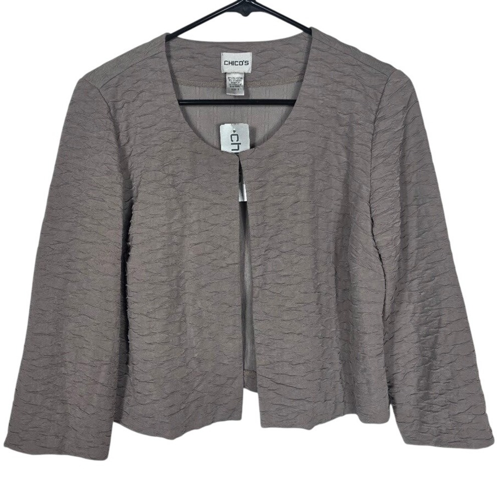 Chico's Taylor Jacket Women Size S Brindle Brown Textured Travelers Open Front